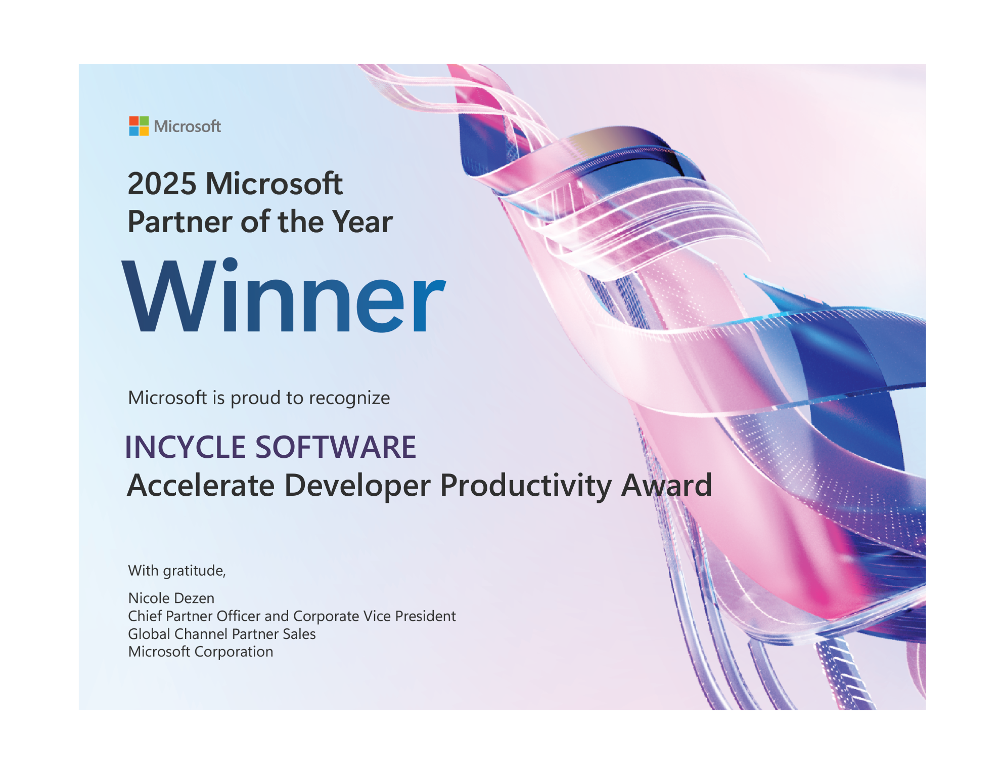 InCycle recognized by Microsoft for a 9th time and claims global award.